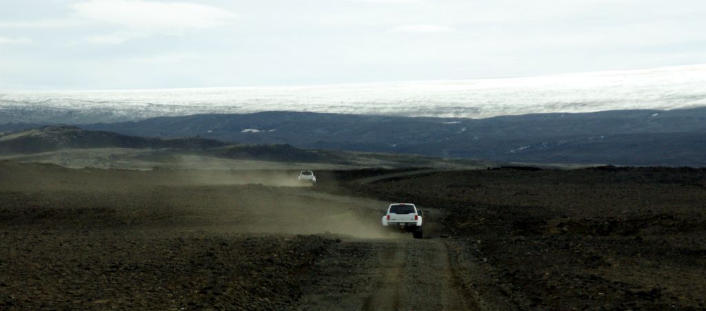 Back into the 4x4s and we were headed proper off-road to the Langjokull glacier, which you can see here on the horizon. Actually, from this view point the glacier is the horizon. Langjokull is the second largest glacier in Iceland, covering an impressive 935 square km.