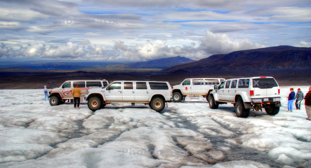 With their super-chunky tyres and massive ground clearance, the 4x4s were ideally suited to driving right out on to the glacier. It was fairly cold here - about 4C - and really windy as air over the glacier cools and falls to the lower surrounding land.