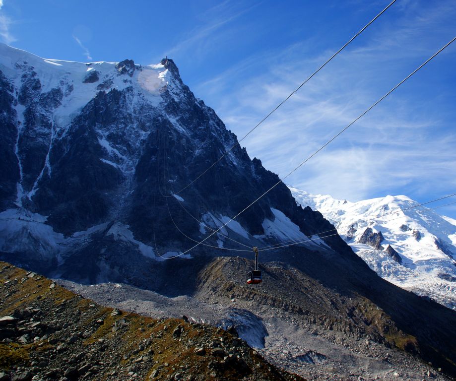 In this photo you can just about follow the line of the cablecar cables to the Aiguille du Midi at the top.