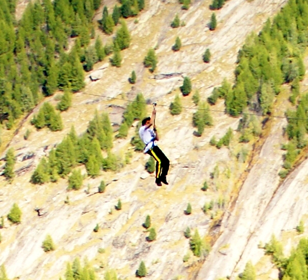 ...this youth shot past on a zip line.