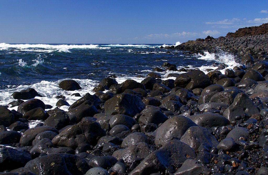 Although there are quite a few sandy beaches around Lanzarote, most of the shore is made up of this black volcanic rock.