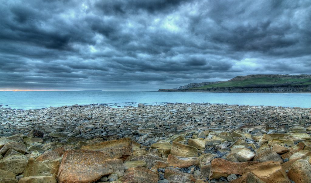 Looking across Kimmeridge Bay. Again, you can see Portland Bill on the horizon about a third of the way along from the left.