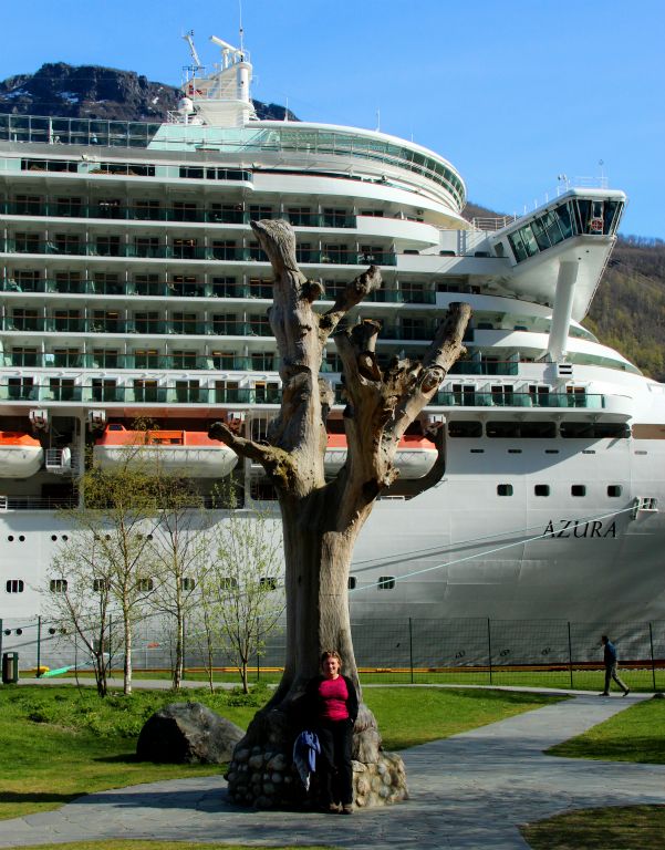 Outside the brewery and Judith had the obligatory rest against the spooky tree with the faces carved into it. As you can see, I wasn't kidding when I said the ship was 30 seconds walk away.