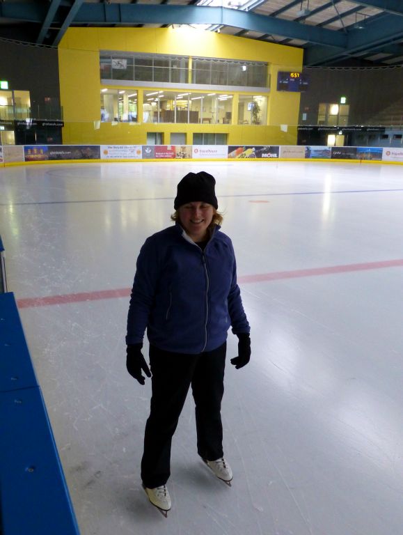 Back in town, we discovered that our free travel card also entitled us to free entry to the ice rink (although it didn’t entitle us to free skate hire). Here’s Judith looking so comfortable on her skates, she could have been born on the ice.