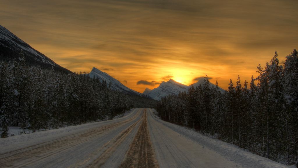 We were back on the Icefields Parkway just before sunrise. Well strictly speaking, the sun has probably been above the horizon for half-an-hour, but just not made it over the surrounding mountains yet. Either way, it looked lovely.