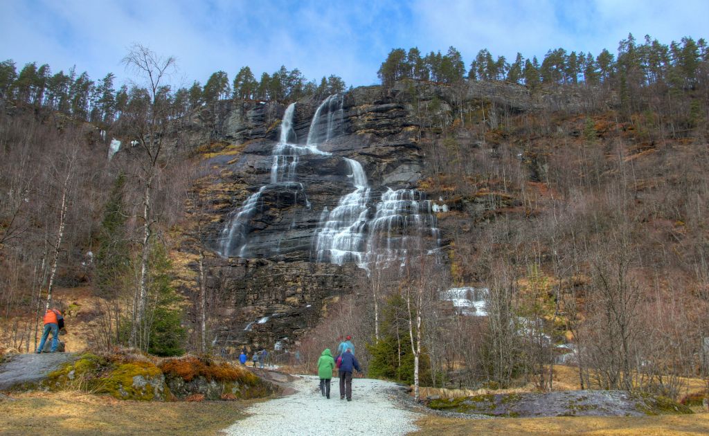 We’d booked tickets for a tour out into the countryside around Flam. First stop was the Tvinde Waterfall. Although it’s not obvious from this photo, the waterfall is over 400 feet high.