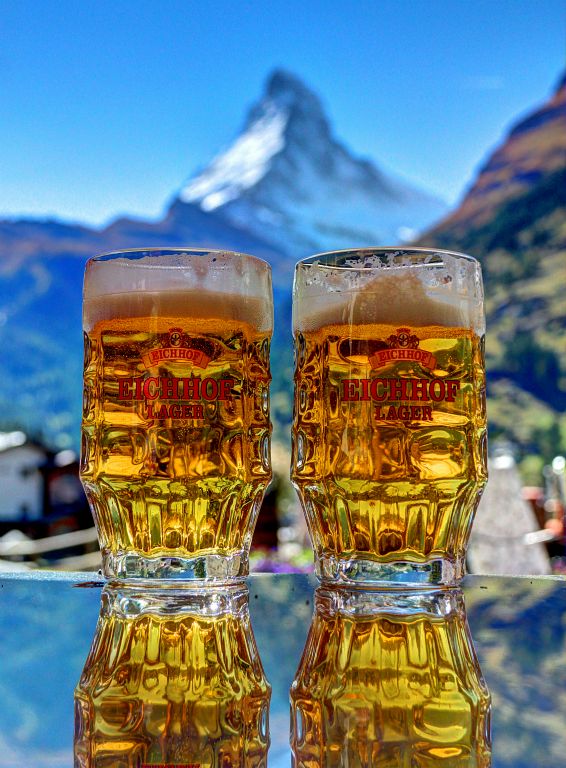 And here are a couple of the beers that entertained us while we admired the brilliant view from the terrace of the Hotel Schonegg.