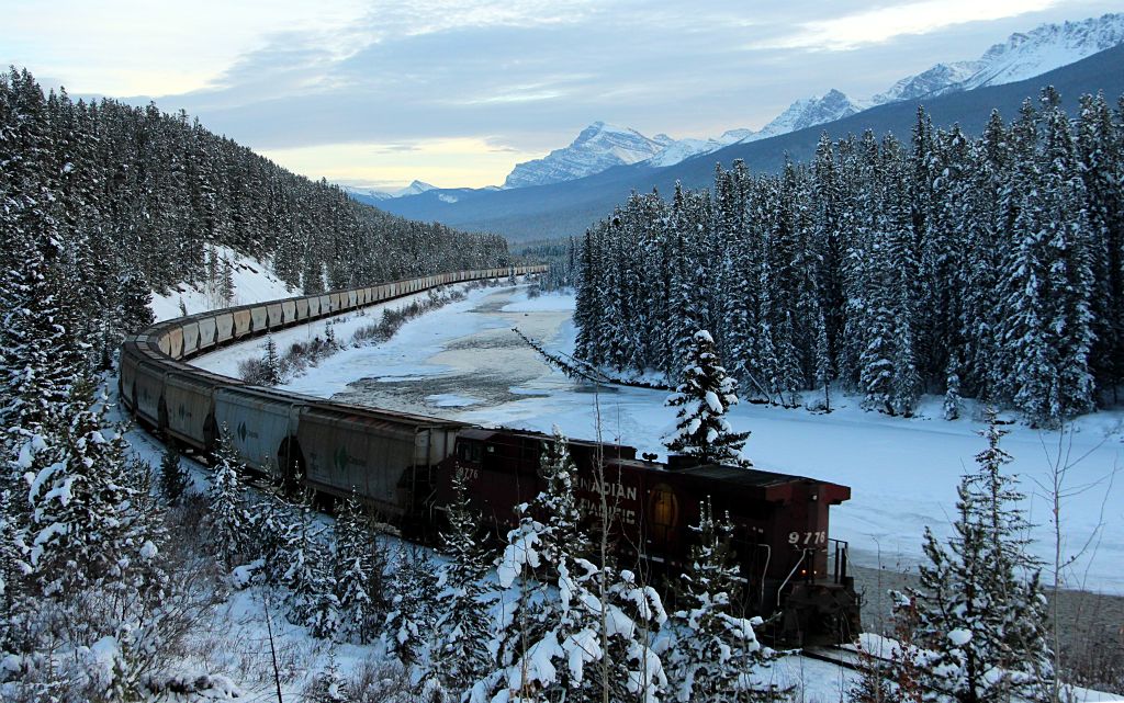 These Canadian freight trains are pretty long. Finally the end passes.