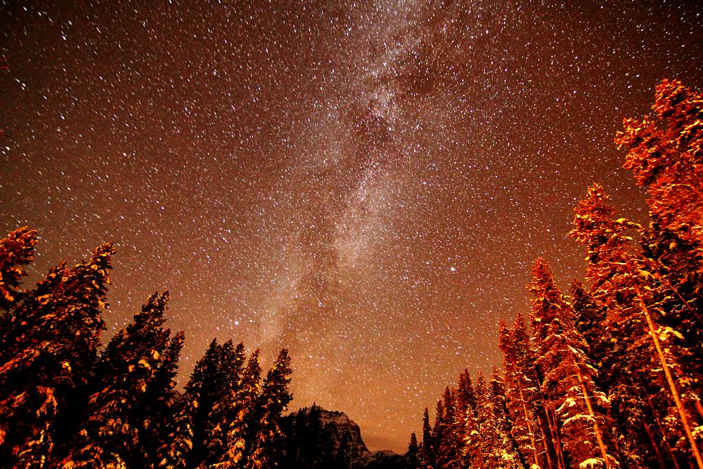 Back at Baker Creek, I went out again after dinner to take a few more photos of the amazing night sky. This was taken from the road in front of the resort. The trees are illuminated by the lights from the resort.