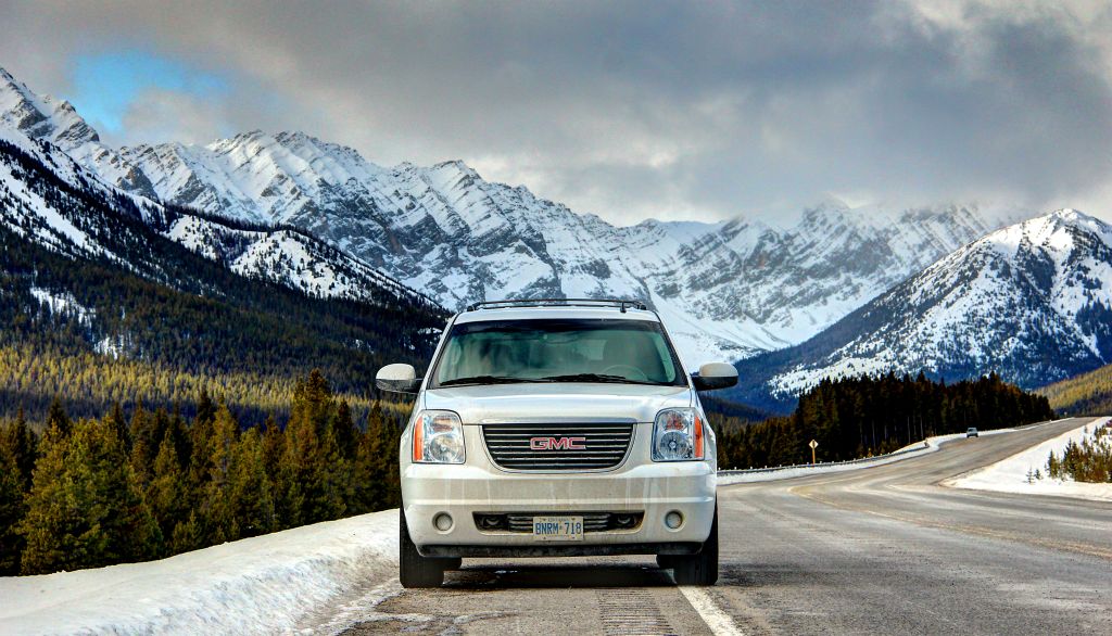 Our Yukon on highway 40, somewhere south of the Highwood Pass.