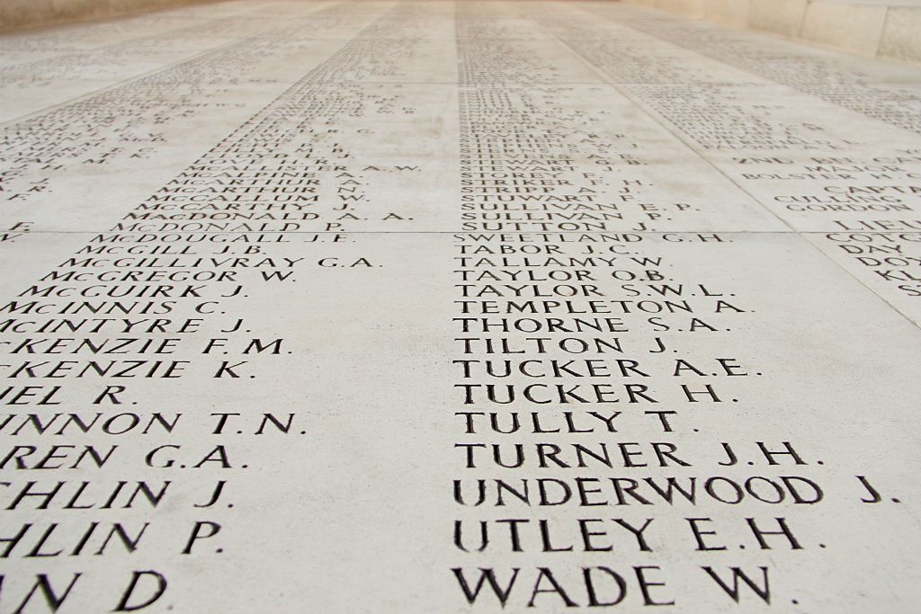 The names of over 54,000 soldiers who died during The Great War and whose bodies were never found are carved into the Menin Gate. Here are just a few of them.