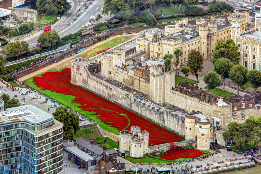 A better view of the poppies at the Tower of London.