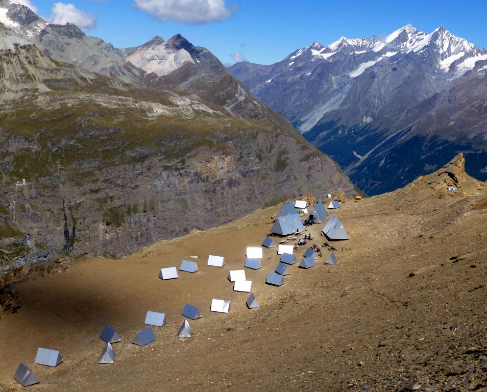 This curious set of structures is apparently where people are staying while the Hornlihutte is being renovated. I can’t help but feel that those “tents” should have been arranged in some sort of organized, geometric pattern. Maybe that’s just me?