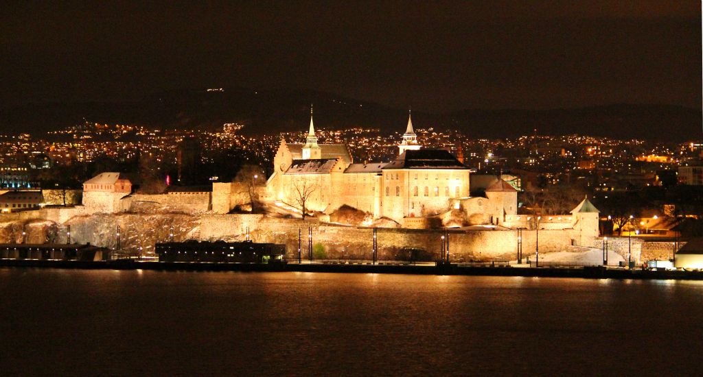 I took this photo of Akershus Castle as we were leaving the harbour. I was quite impressed with how clearly it's come out considering that the photo was taken from a moving ship in the dark.