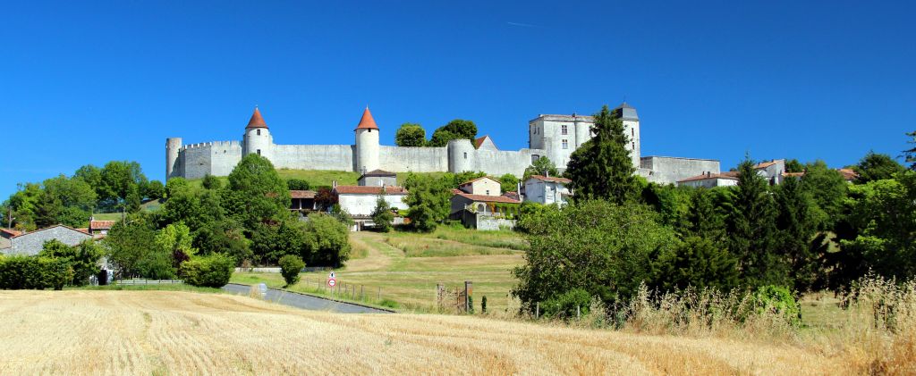Even though it was scorchingly hot out (~37C), having come all this way we thought we should make an effort to go out and look at something. So we drove the 20 miles-or-so to the picturesque village of Villebois-Lavalette. This is a view of the village's hilltop fortress.