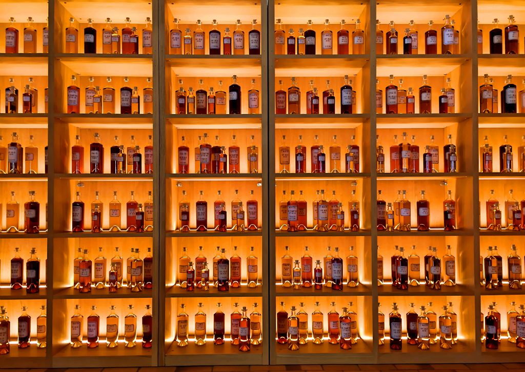 A selection of the bottles of Cognac on sale in the shop.