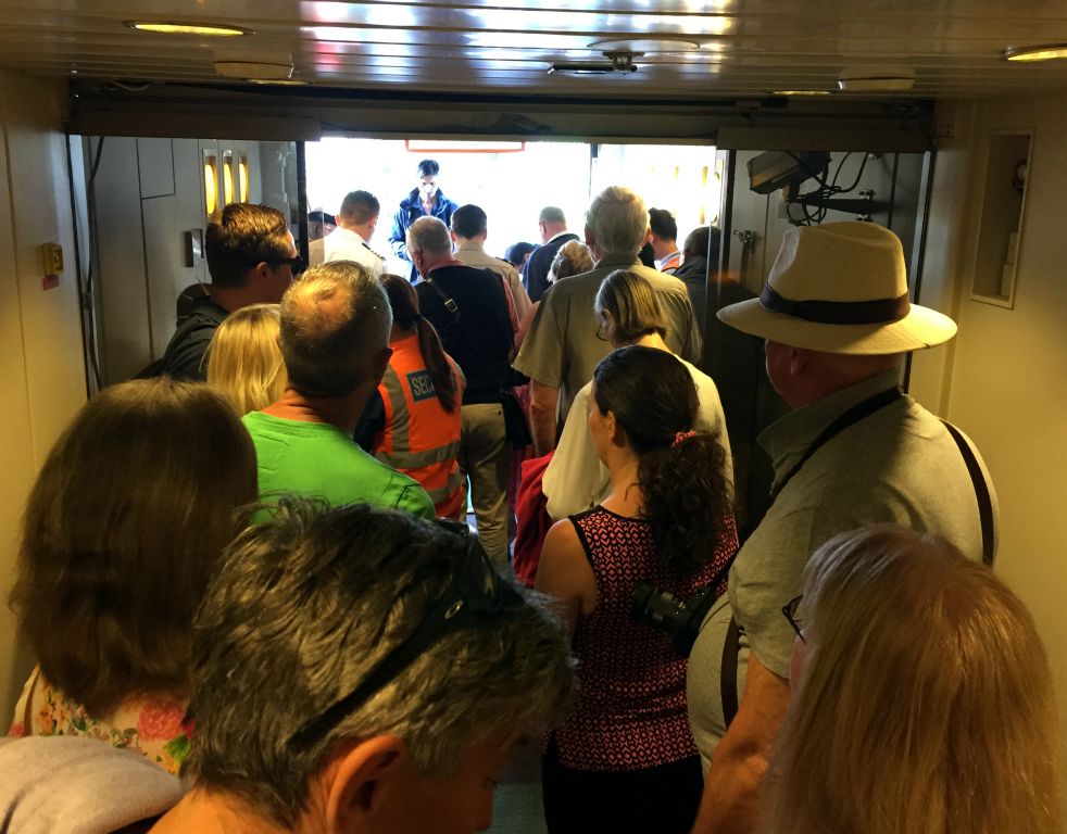 There were problems getting off the ship again this morning. Apparently the gangway hadn't been attached properly and was wobbling about quite a lot. It took a surprisingly large number of engineer type people about ten minutes to fix it.