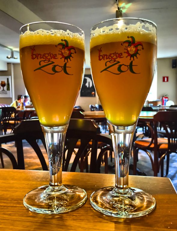 Half an hour later and we were in the De Halve Maan brewery in Brugge drinking a lovely glass of Zot while we waited for our magnificent beef stew to arrive.
