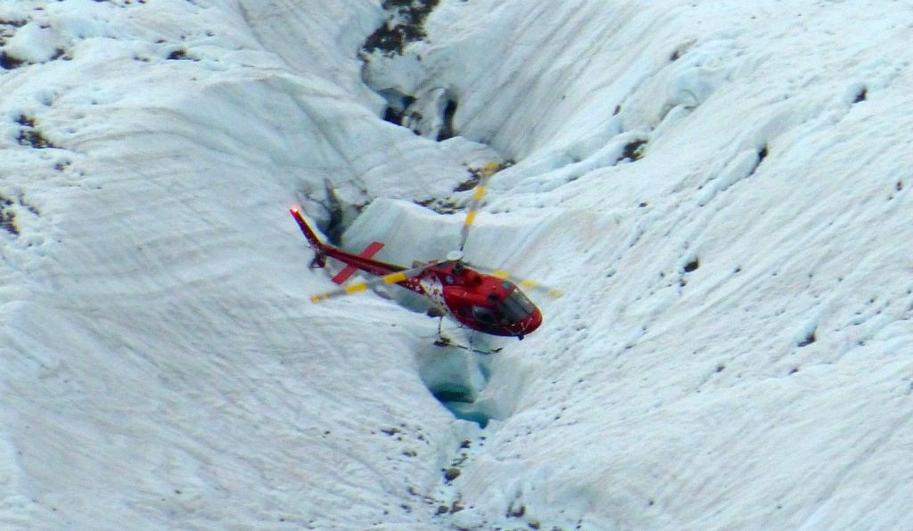 As I was leaving the hotel to walk down to Zermatt, this helicopter flew past, low over the Gorner Glacier, a couple of thousand feet below us.