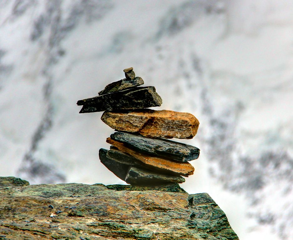 There are lots of piles of stones like this around the top of Gornergrat, so I entertained myself for a few minutes trying to get a photo of them against an interesting glacial/mountainous background.