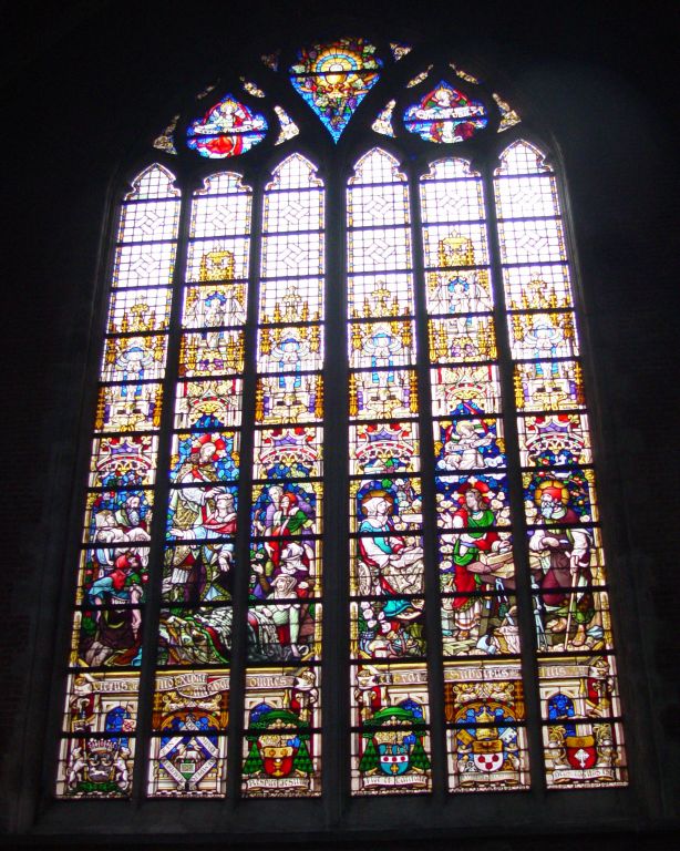 A stained glass window in St Baafskathedraal.
