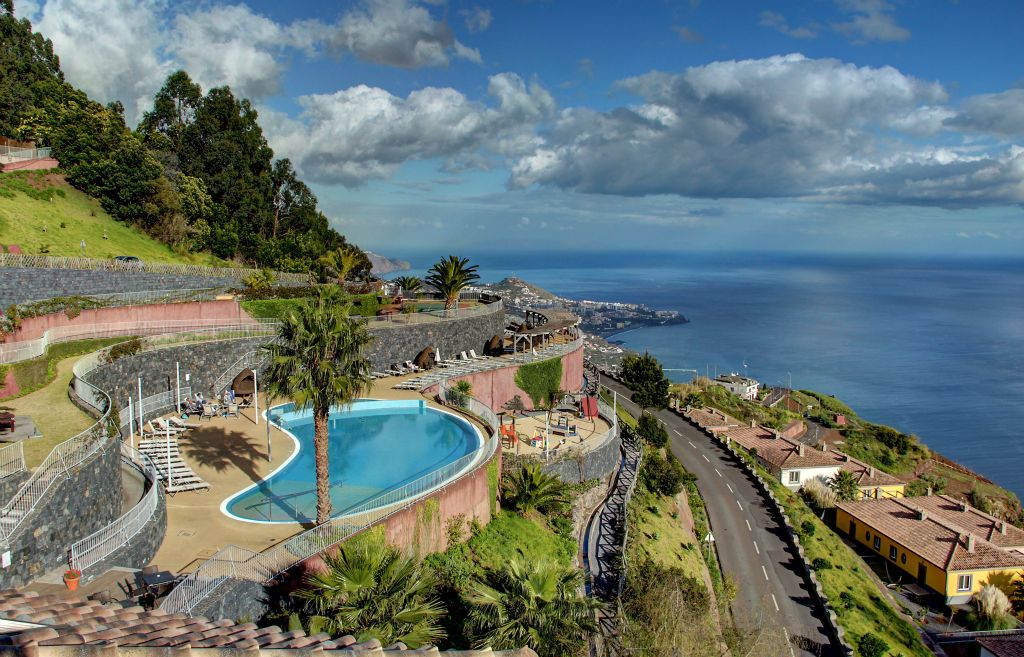 The resort, like everything else on Madeira, is built on a slope. This was the view from the resort's main building. The villas are on the right at the bottom of the resort. There are a few dozen apartments just out of sight on the left.