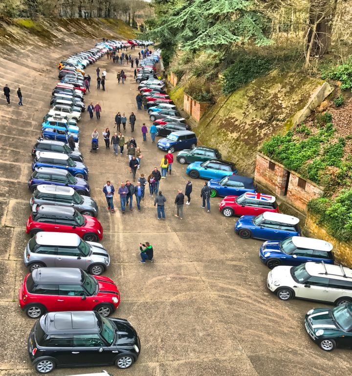 The view of Minis from the bridge over the old race track (where many of the cars were parked).