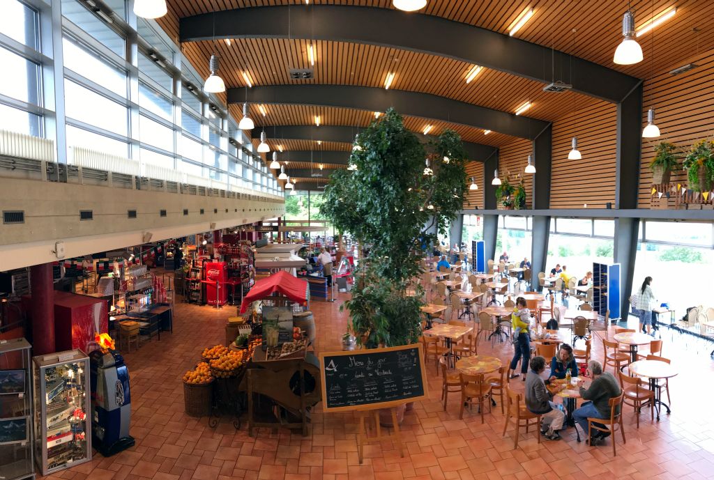 After a few hours driving we crossed into Switzerland and as usual we stopped at the lovely Restoroute de Bavios service station to buy a vignette, which is required for driving on the Swiss motorways. This is the service station's food court.