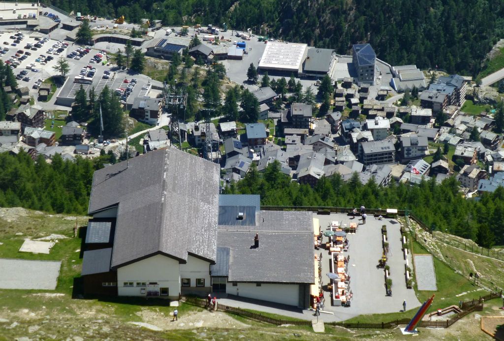 The Hannig cable car station with Saas Fee village some 1,700 feet below.