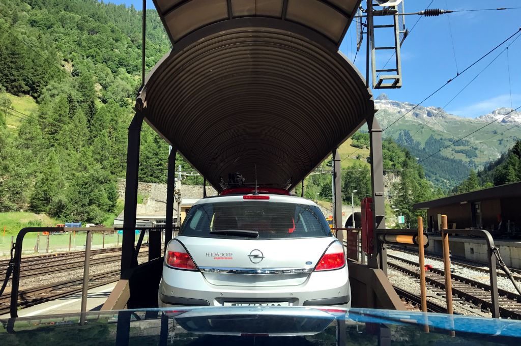 We had planned to come this way anyway (as it's quite exciting), but the sat nav directed us off the motorway and up into the mountains to Goppenstein to catch the train to Kandersteg.