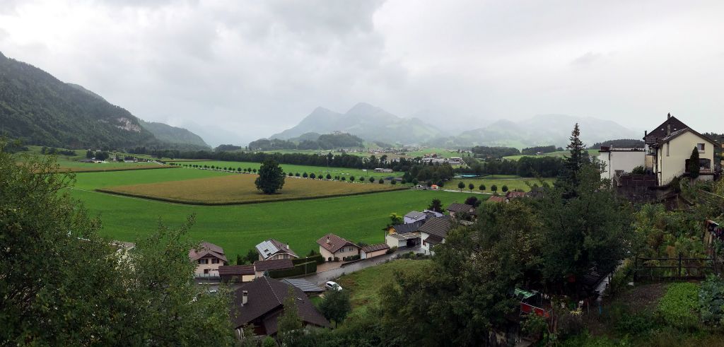 As I was making good time, rather than drive to Kandersteg on the motorways, I thought I'd head cross country and hopefully take in some scenery. Unfortunately the weather wasn't playing ball. This was the view from a town called Charmey. I got quite wet taking this photo.