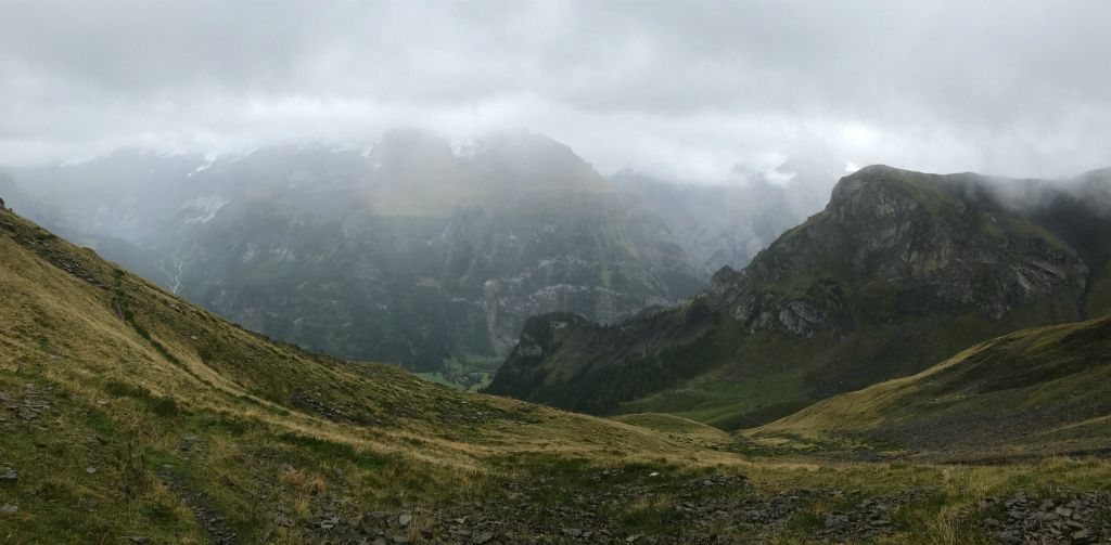 Eventually the clouds lifted a bit and I could see across the valley. Kandersteg is down there somewhere.