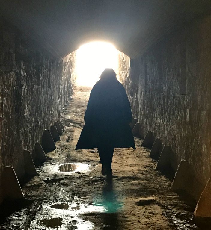 The path wound through Fort Obergrunewald, which was very strange. Here's Judith looking rather sinister in a tunnel at the fort.