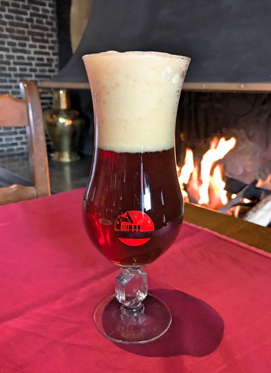 We had a tiny lunch (soup), just to tide us over before the evening's main Ribs 'n' Beer event.This rather anonymous looking beer is a Sint Pietershoeve Bruin (8%).