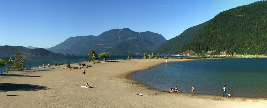 Harrison Lake is on the left and the little lake that they've made for people to swim in is on the right.