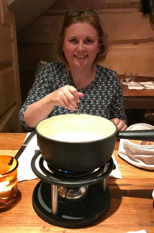 Judith had a cheese fondue (i.e. a bowl of melted cheese) that came with a diced loaf of bread and about a kilo of new potatoes. I had a rosti.