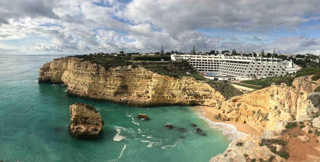 This photo was taken standing pretty much directly on top of the sea cave seen in the previous photo. The hotel is the Tivoli, which looked very nice indeed.