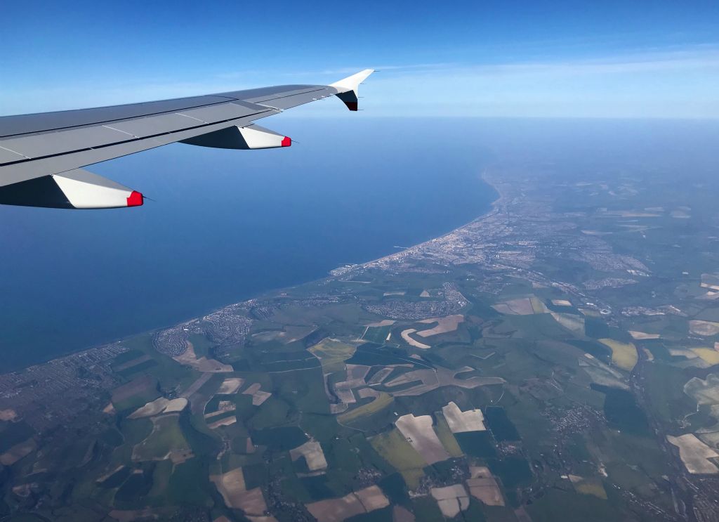 Saturday - We left a scorching Gatwick airport on the Easter weekend. I think that's Brighton we were flying over as we left the UK.