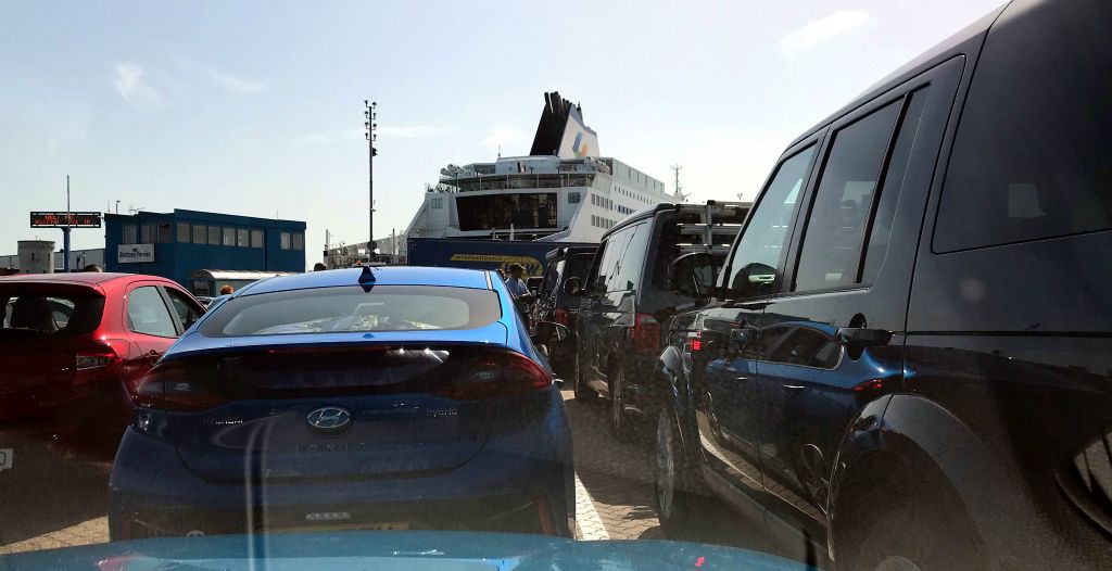 Friday - The car's external thermometer was saying it was 27.5C out while we were queued up waiting to board the ferry in Portsmouth. But sitting in a metal box for an hour in amongst a mass of other metal boxes absorbing the sun's heat, it felt a fair bit warmer than that.