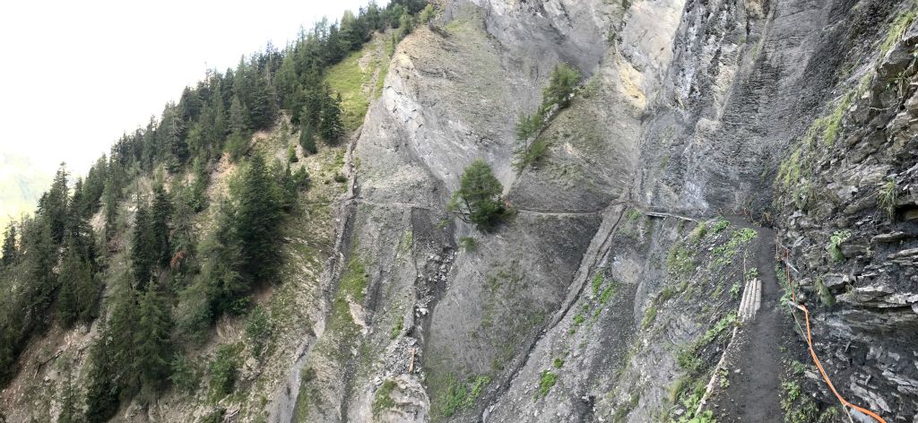 This bit was particularly entertaining. No railing, just a rope to cling to on the cliff wall. And apparently it's very susceptible to rock falls. Which is why they're in the process of installing a suspension bridge off to the left side of the photo (they haven't got very far yet).