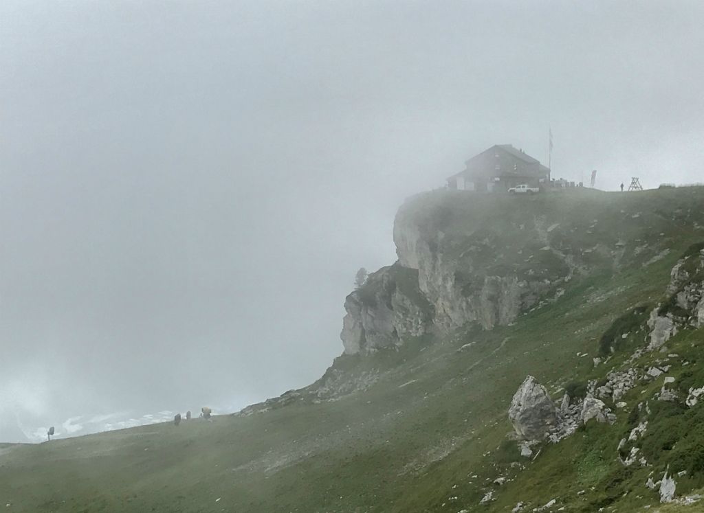 On the way down I passed the Cabane des Violettes, which is a restaurant near a cablecar station. Because it's perched on the end of a rocky outcrop, the views from there are supposed to be excellent. But probably not today so I didn't bother to detour for a look.
