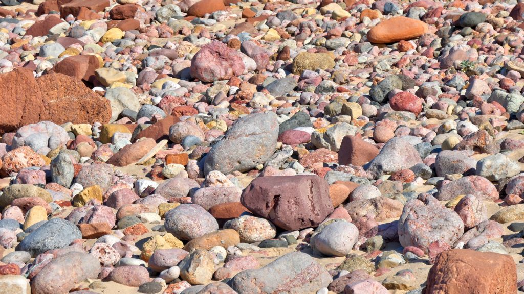The rocks on the beach were a spectacular range of colours.