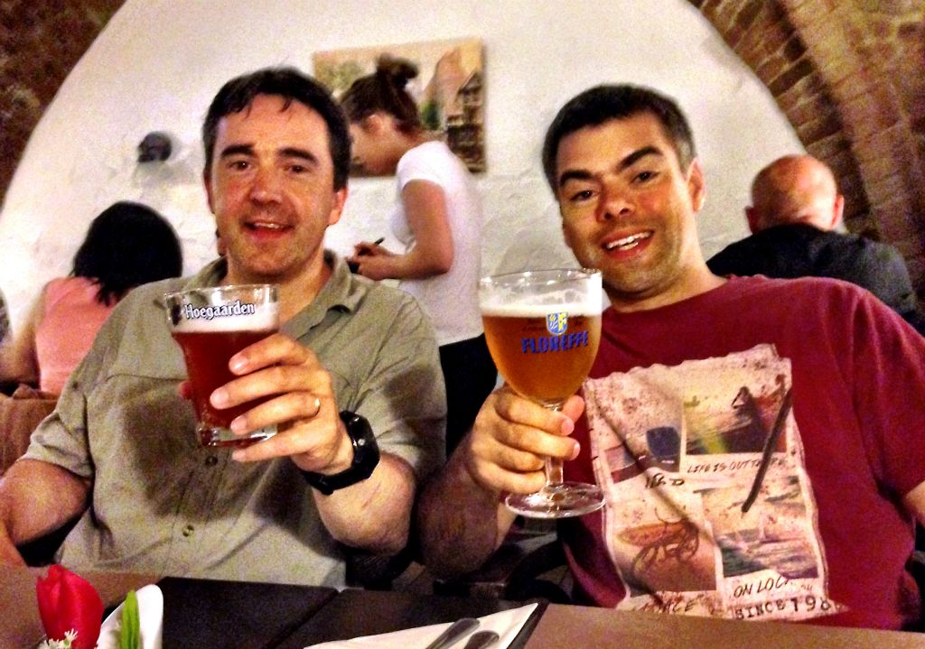 Let the Belgian beer festivities begin. Me and Dom in the Bier Bistro waiting for our dinner to arrive.