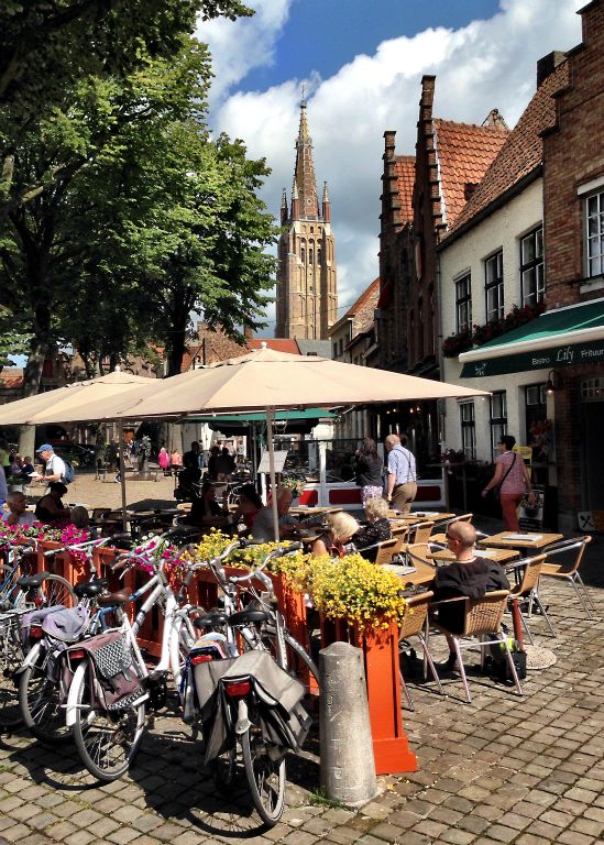 In the square outside the brewery.